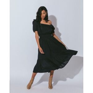 Cleobella Shayna Organic Cotton Coquette Midi Dress in Black Size M